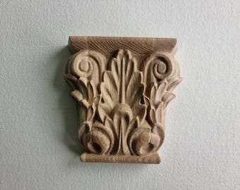 Handcrafted Wooden Capital - Classic Acanthus and Scroll, Design Home Wall, Embellishments, Wood onlays