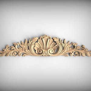 Decorative Wooden Onlay: Shell and Scroll Carved Applique (Unfinished)