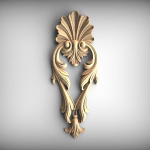 Acanthus Leaf and Shell-Shaped Wooden Drop Applique – Classic Carved Wood Onlay for Furniture Decor,Home Wall Embellishments, Wood onlays