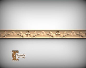 Ancient Egyptian Border Trim, Cat Relief Moulding, Wall Frieze Decor, Ankh Pattern