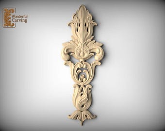 Pierced Leaf Pilaster Applique – Long Botanical Relief with Double Volutes and Pendant Tip
