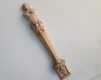 Wooden Caryatide Figure: Draped Female Form - Architectural Wall Decor