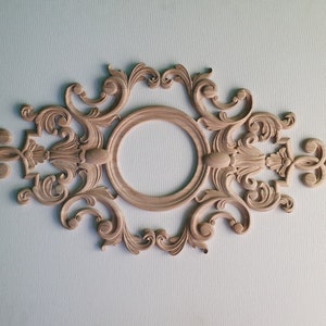 Ornate Baroque Wooden Onlay – Carved Decorative Applique for Home and Furniture Decor, Home Wall Embellishments, Wood onlays