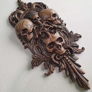 Carved Skull panel made of wood, carved skull of wood, Santa Muerte, skull gift, voodoo skull