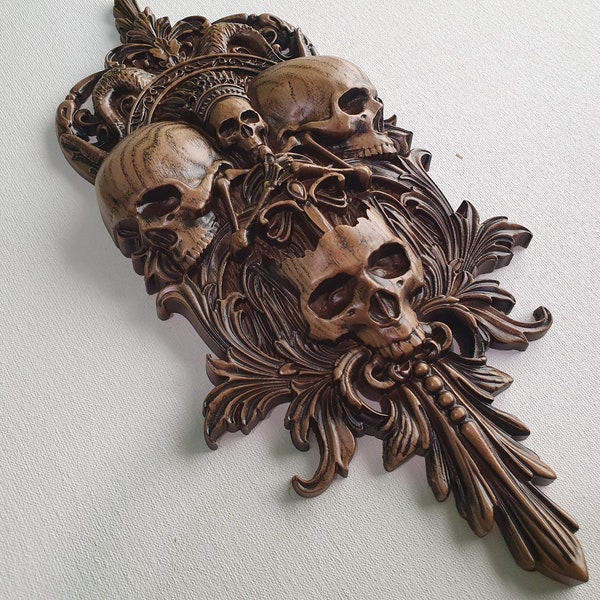 Skull Wall Art: Voodoo and Santa Muerte Design - Natural Wood Decor