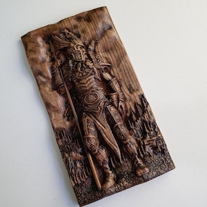 Gesneden Odin de Allfather Wall Art – Geschilderde Viking en Keltische houten sculptuur, huismuurversieringen, houten onlays