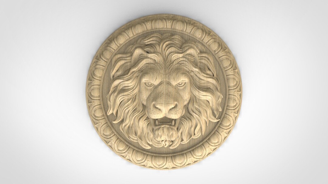 Hand-Carved Lion Head Rosette Wall Plaque - Wooden Applique For Decor