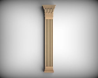 Natural Wood Pilaster Column with Leaf Capital – Adjustable Size, Home Wall Embellishments, Wood onlays