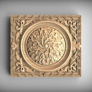 Decorative Wooden Rosette Panel, Geometric Border, Filigree Center (Unfinished)