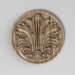 Natural Wood Decorative Rosette – Classical Acanthus Leaf Applique, Home Wall Embellishments, Wood onlays