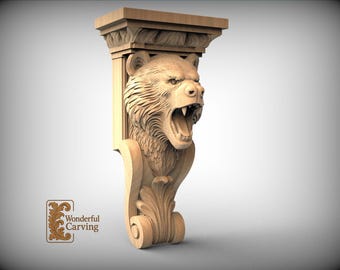 Candelabro de madera con forma de oso rugiente: soporte para estante tallado con motivos de animales salvajes y adorno para muebles.