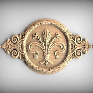 Fleur-de-Lis väggmedaljong - klassisk träapplikation med rullmönster