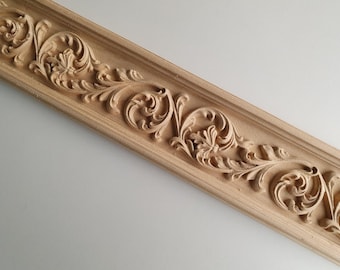 Moldura de pared de madera: Diseño de volutas con hojas de acanto (40 pulgadas)