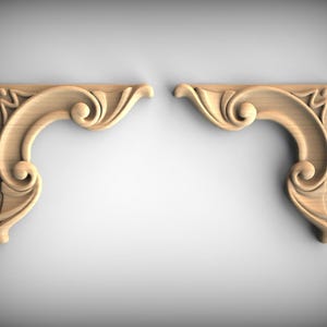 Victorian Wood Corner Onlays: Scroll Design, Set of 2