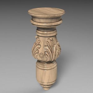 Floral Carved Furniture Leg: Fluted Column with Bead Detail, 15 cm