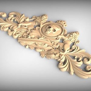 Gothic-Style Wood Applique with Lion and Skull Crest – Decorative Wooden Ornament, Home Wall Embellishments, Wood onlays