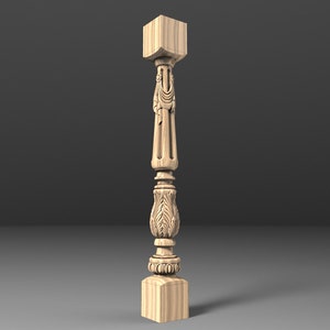 Kannelierte Pilastersäule aus Naturholz mit korinthischem Akanthus-Design