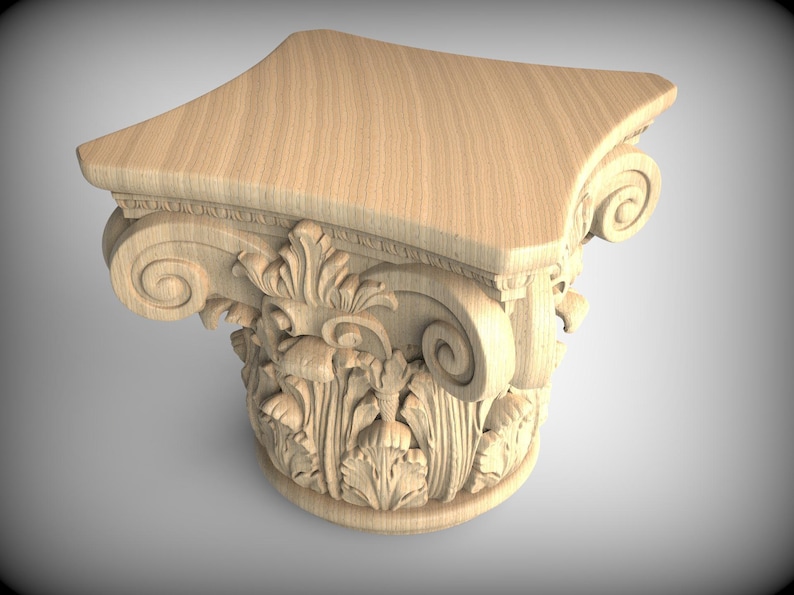 Wooden Column Capital: Acanthus Leaf Design - Round Decorative Accent ...