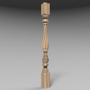 Classic Carved Wooden Baluster – Customizable Stair Spindle with Acanthus Design, Home Wall Embellishments, Wood onlays