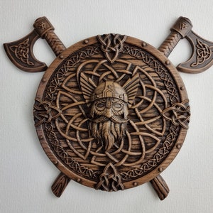 Viking carved panel made of wood, carved celtic viking of wood, viking gift, Home Wall Embellishments, Wood onlays
