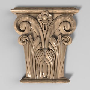 Handcrafted Decorative Wood Capital - Classic Acanthus and Flower Design, Home Wall Embellishments, Wood onlays
