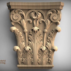 Corinthian Wood Capital - Decorative Leaf and Scroll Accent