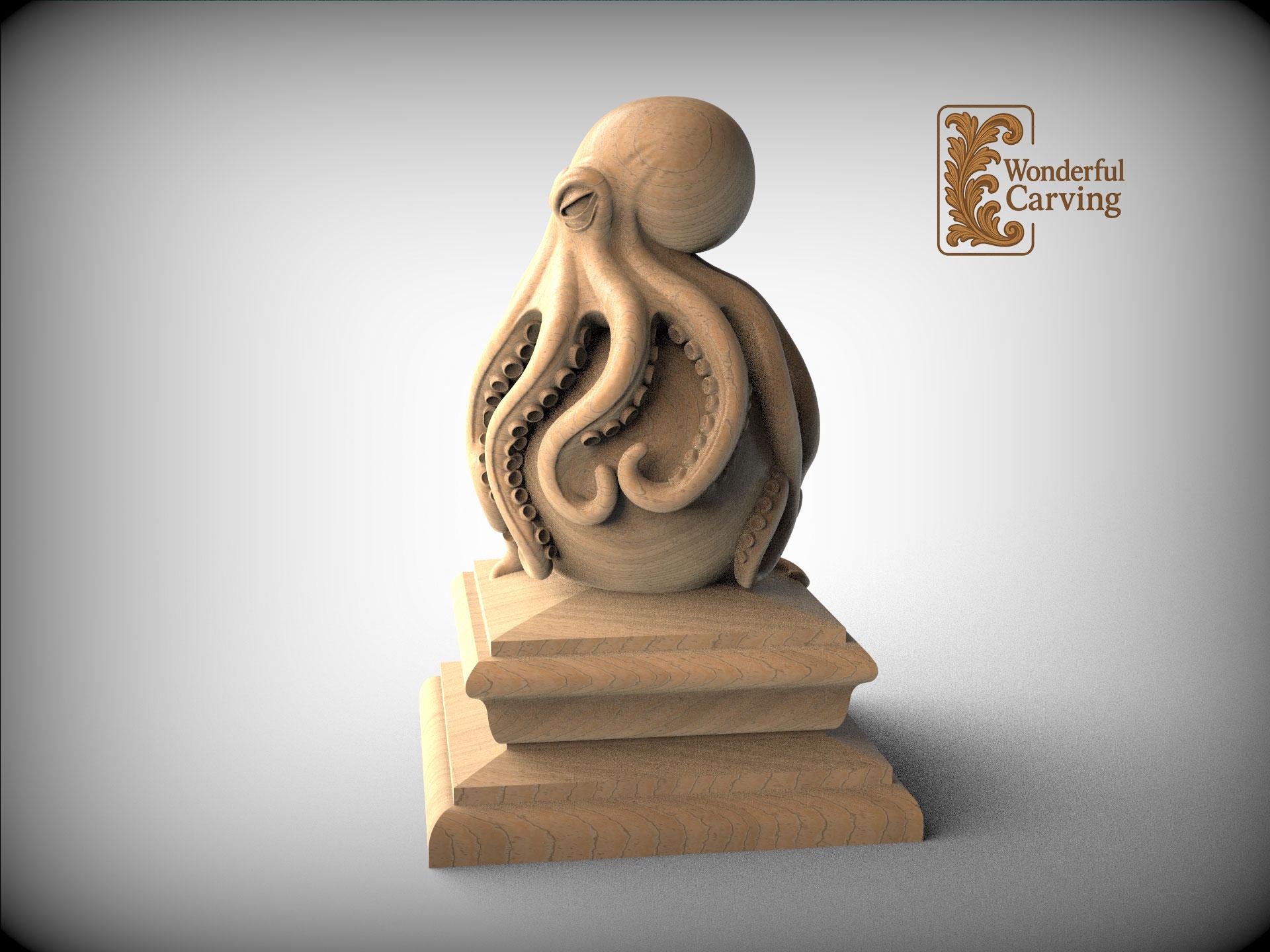 nutel（ヌウテル）オブジェ Octopus Newel Cap – Carved Wooden Stair Post Finial - Etsy