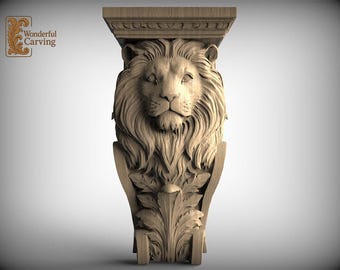 Console sculptée en tête de lion - Support classique en bois pour étagère ou cheminée