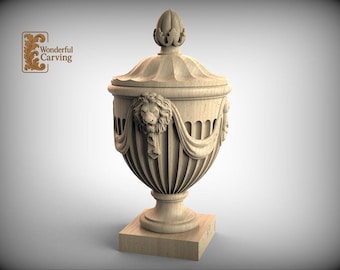 Classical Newel Post Lion Head Finial: Urn-Shaped Decorative Topper