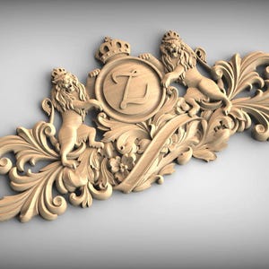 Wapenmuurplaquette - Houten leeuwen met monogramletter Z