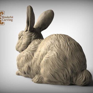 A 3D rendering of a rabbit statue, with the text "Wonderful Carving" in the background.