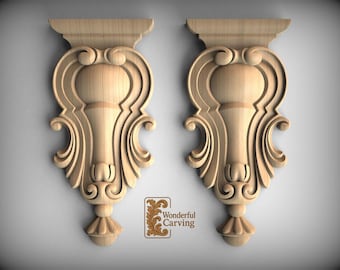 Carved Corbel Wood Brackets: Decorative Corbels, Set of 2