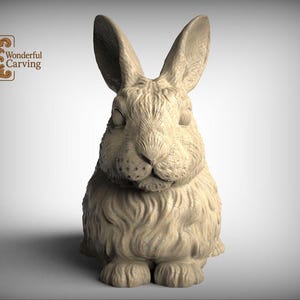 A 3D rendering of a rabbit statue, with intricate details and a realistic appearance.