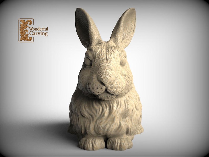 A 3D rendering of a rabbit statue, with intricate details and a realistic appearance.