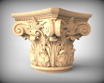 Corinthian Hand-Carved Wood Capital | Elegant Decorative Column TopperHome Wall Embellishments, Wood onlays