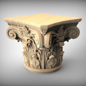Capitel de columna de madera: Diseño de hoja de acanto - Detalle decorativo redondo