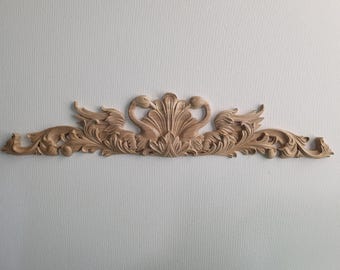 Wood Swan Onlay - Floral Carved Design for Furniture or Wall