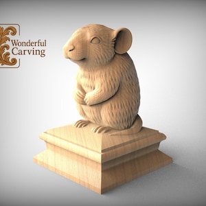 May include: A wooden carving of a mouse with its paws clasped, perched on a tiered base. The mouse has detailed fur texture and a gentle expression. The image includes the text "Wonderful Carving".
