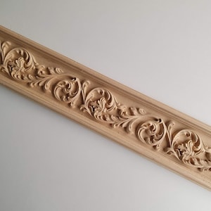 Hand-Carved Wood Molding with Acanthus and Scroll Design | Elegant Decorative Trim 40 inches, Home Wall Embellishments, Wood onlays