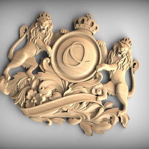 Familiewapen wandkunst, leeuwen en monogram O (op maat gemaakt hout)