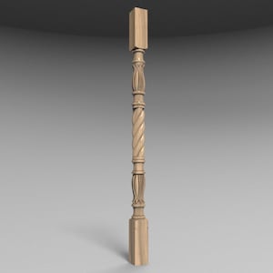 Elegant Carved Wood Pillar with Spiral Twist and Fluted Design – Decorative Column for Classic Interiors