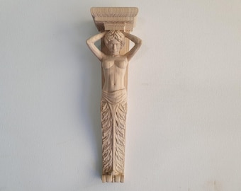 Classical Carved Wood Caryatid | Decorative Furniture Support, Atlas, Home Wall Embellishments, Wood onlays