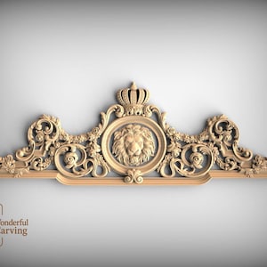 Muurapplicatie met leeuwenwapen: koninklijke kroon en barokke krullen (decoratief accent)