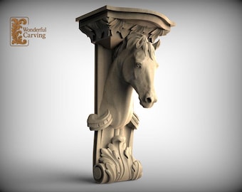 Horse Corbel Carved Bracket, Wooden Wall Decor, Custom Sizes, Indoor Use