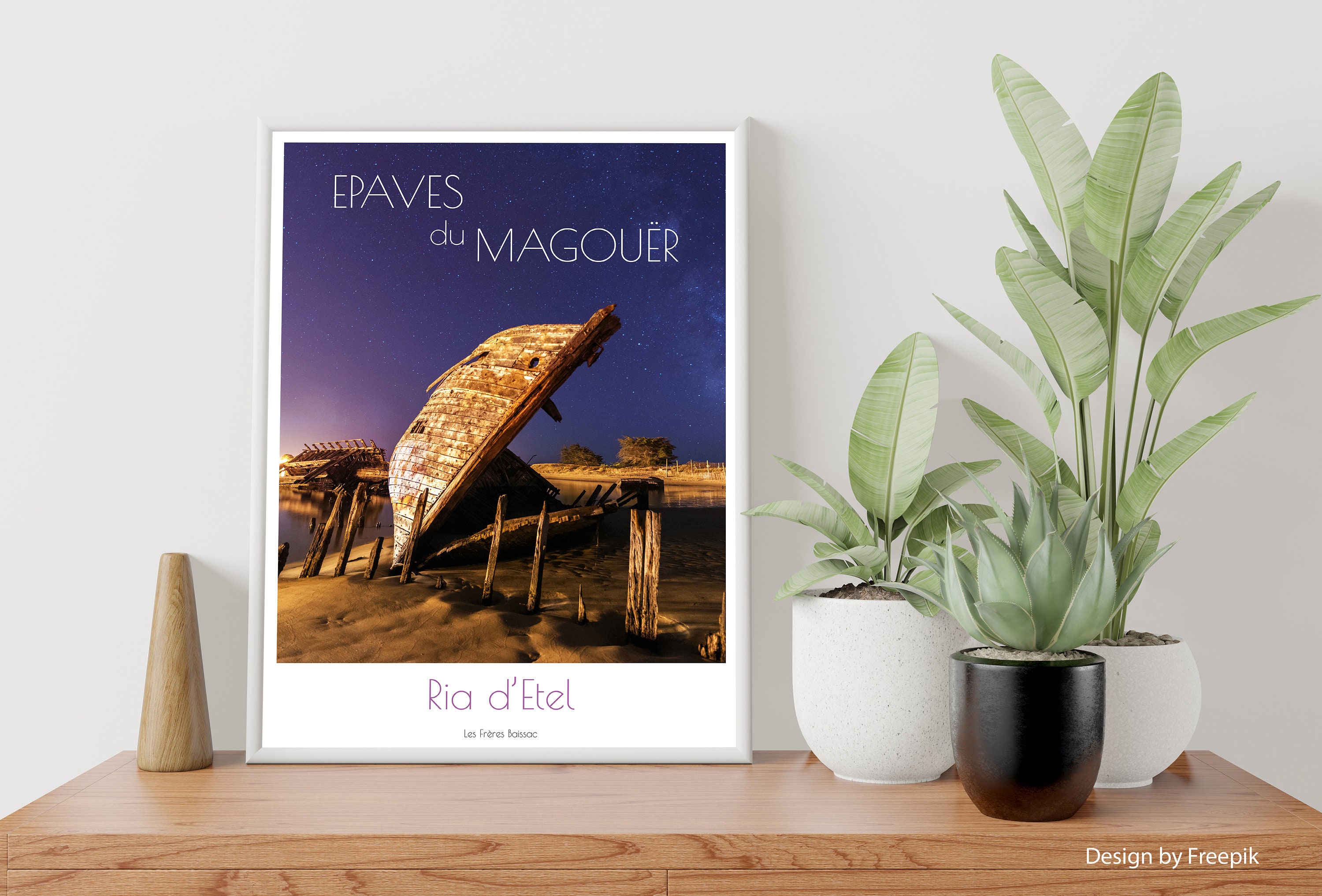 Affiche Les Épaves Du Magouër Sous Un Ciel Étoilé - Ria d'etel Bretagne 30x40cm