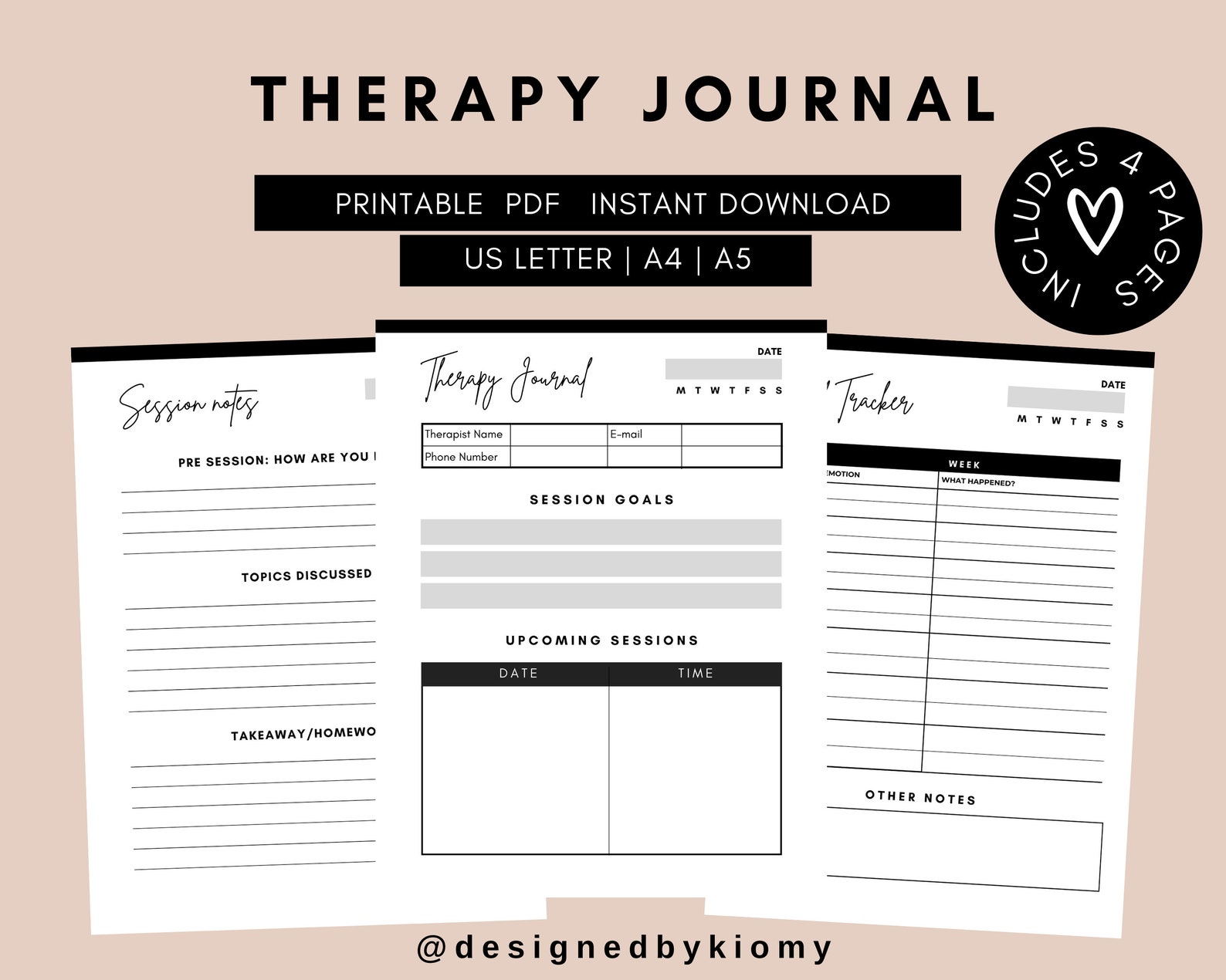 Therapy Notes Planner Printable Therapy Journal Mental Etsy