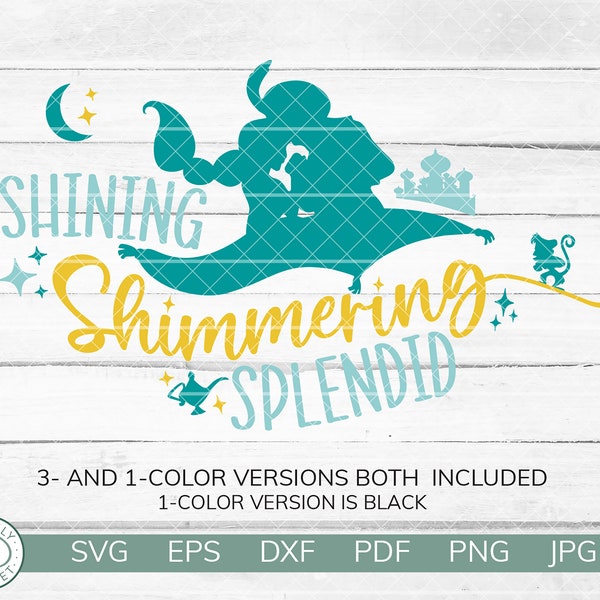 Jasmine SVG | Aladdin SVG | Shining Shimmering Splendid | Agrabah Abu Princess | Cricut Silhouette Vinyl SVG | Instant