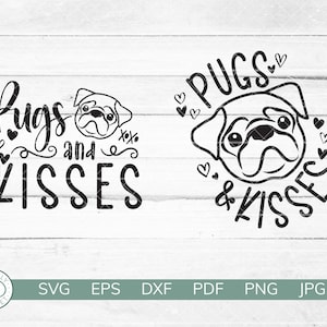 Möpse und Küsse SVG | Mops Valentinstag SVG | Niedlicher Mops Shirt Print Aufkleber | Cricut Datei Silhouette | Sofortiger Download Clip Art