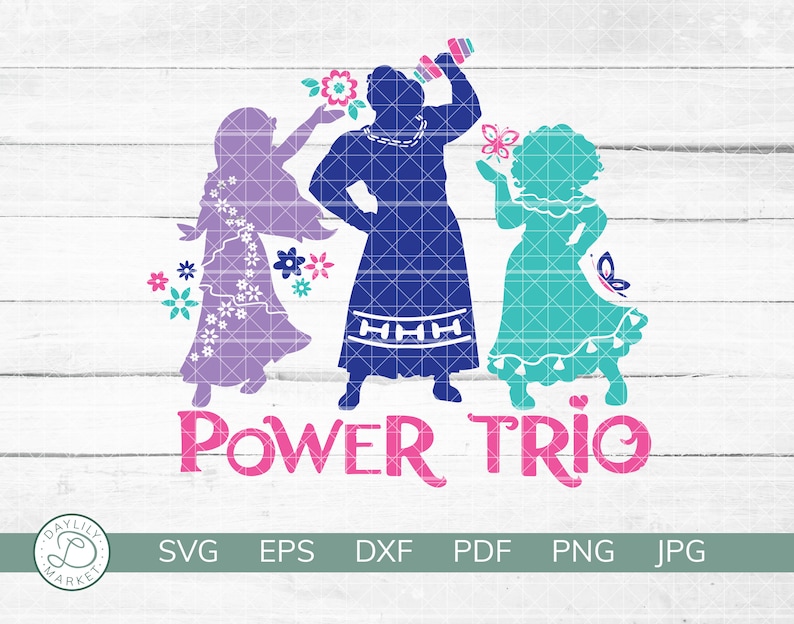 Power Trio SVG and t-shirt design with Isabella, Luisa, and Mirabel Madrigal from Disney's Encanto.