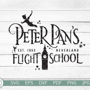 Escola de Voo de Peter Pan SVG | Terra do Nunca | Camisa de Peter Pan | Cricut Silhueta Vinil Ferro Ligado | Download Digital Instantâneo